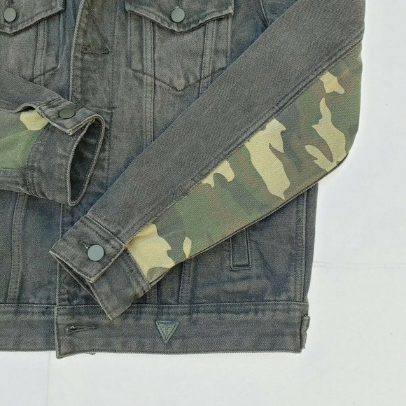 New GUESS Dillon Varsity Camo Denim Jacket sz M - Picture 7 of 12